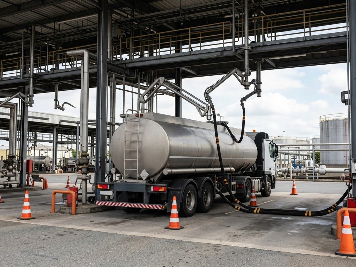 Caminhão-tanque em base de distribuição de combustíveis